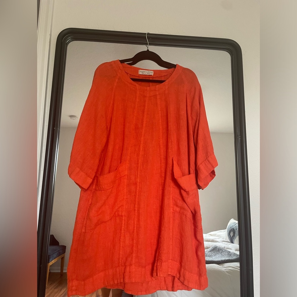 Haris Cotton Orange Shift Dress / Made in Greece - NWOT